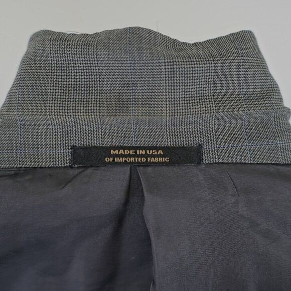 Hart Schaffner Marx Wool Gray Glen Plaid W/ Blue Windowpane Blazer 40R 2 Button - Picture 11 of 12
